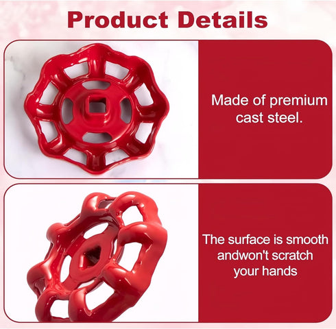 luvilly 2pcs Handle,6x6mm Rustproof Faucet Round Wheel Hose Bib Handle Red Water Spigot Handle,Outdoor Faucet Valve