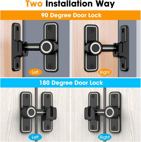 Sliding Barn Door Lock Hardware, 90 Degree Locks for Barn Doors, Flip Gate Latches for Outdoor and Garage Use