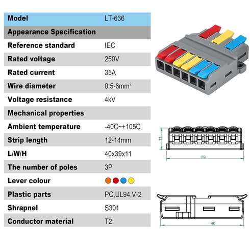 Robust Lever Wire Kit: Quick Connect Electrical Splicing, Compact Conductor 28-12 AWG for Reliable Inline Circuits (LT-636, 10)