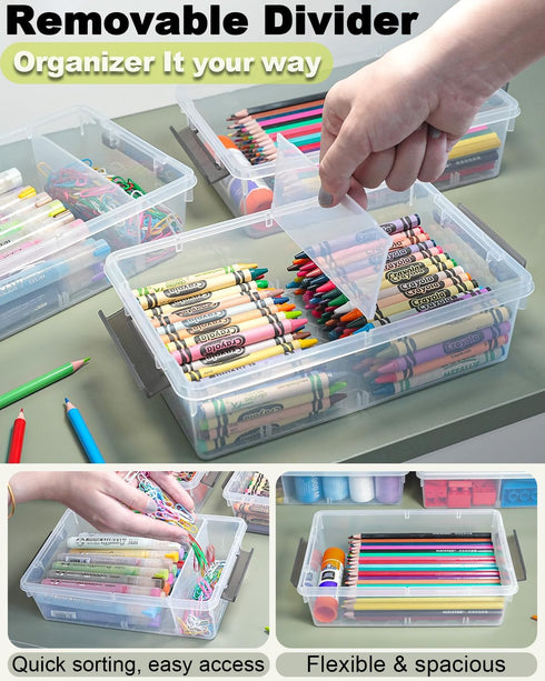 6 Pack Extra Large Pencil Box with Removable Divider, Thickened Pencil Case Bulk, Clear Crayon Marker Organizer