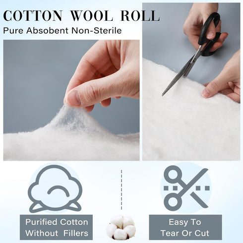 VitalCozy 2 Pack White Cotton Roll Non-sterile Cotton for Wound Care Absorbent Soft Cotton Rolled Multipurpose Cotton