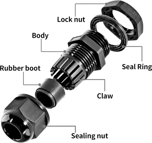 10 Pcs 1/4" NPT Nylon Cable Glands, IP68 Waterproof Adjustable Cord Grip for 4-6mm Cable Diameter