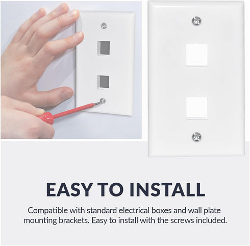 2-Port QP2-WH-01, RJ45 Newhouse Hardware Keystone Jack Wall Plate White Ethernet Outlet Cover Wall Plate for Coaxial