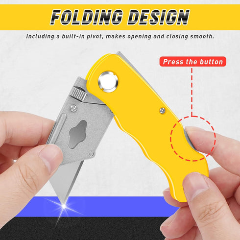 JETMORE 4 Pack Folding Utility Knife with Extra 10 Blades, Durable Box Cutters for Home and Office