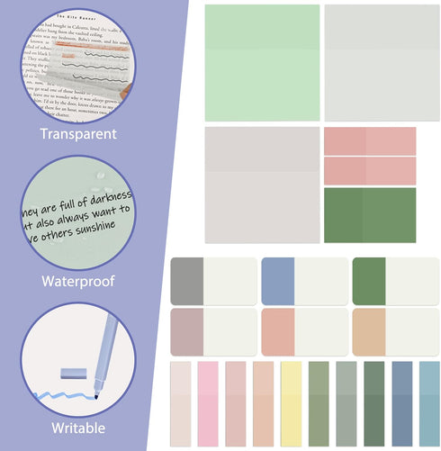 Book Annotation Kit, 12 Pastel No Bleed Highlighters & 5 Color Pens with 620 Sheets Transparent Sticky Notes