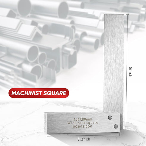 Engineer Square Machinist Square Set, High Precision Mechanical Steel Tool for Woodworking, 5 x 3.2 Inch