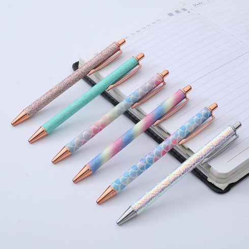 Fun Sparkle Fancy Ballpoint Pen for Women, Cute Sparkly Click Metal Pens, Retractable Multicolor Pen for Journaling