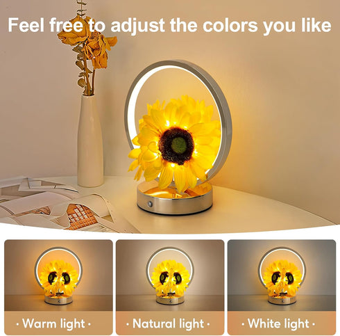 3 Dimmable Sunflower Birthday Gifts for Women Mom,Sunflowers Flower Touch Lamp,Rechargeable Cordless Way Small Night