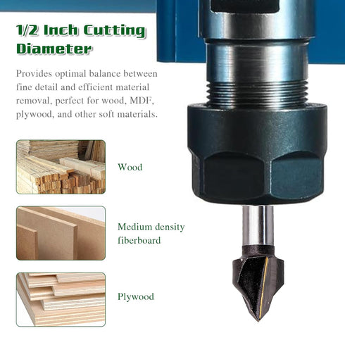 NUTIO 90 1/4 Inch 1/2 Inch Degree V Groove Router Bit Carbide Chamfer, Shank and Diameter V Cutting Tool for CNC