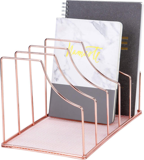 Simmer Stone File Sorter Organizer, 5 Section Magazine Holder Rack for Mail, Paper, Document, Folder, Rose Gold