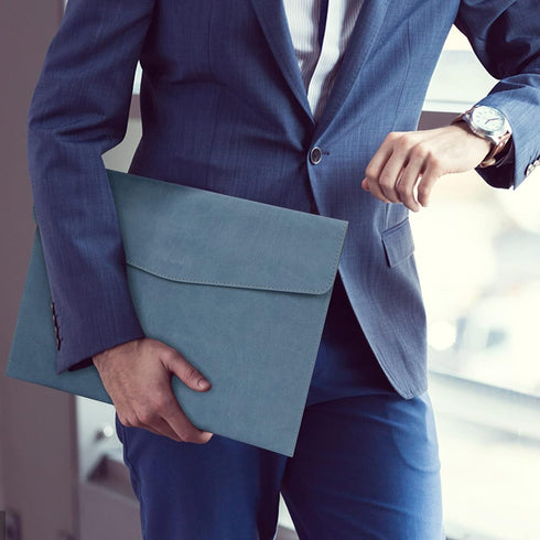 Toplive Waterproof A4 Document File Folder, Thin PU Leather Envelope Organizer, Magnetic Closure, Storage Case, Blue