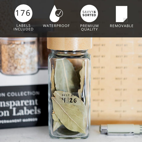 Clear Expiration Date Labels - 176 Waterproof Food Labels for Pantry Containers, Meal Prep Stickers