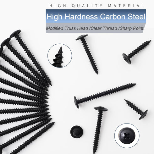 80pcs #8 × 1-1/2” Modified Truss Head Wood Screws: Phillips Drive, Black Wood Screws with Screwdriver Bit