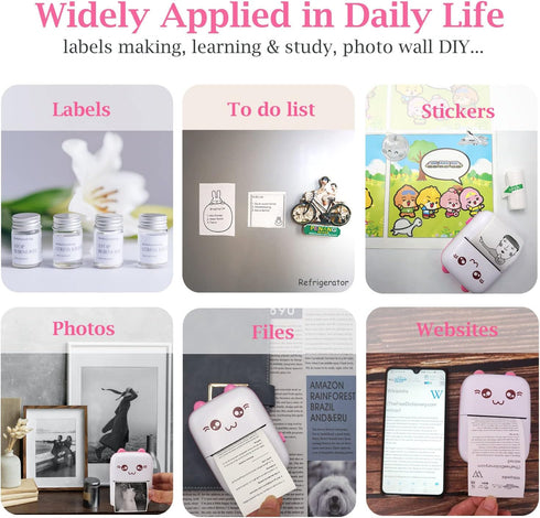 Mini Pocket Printer, Portable Thermal Printer with 8 Rolls Printing Paper, Bluetooth Wireless Tiny Printer for