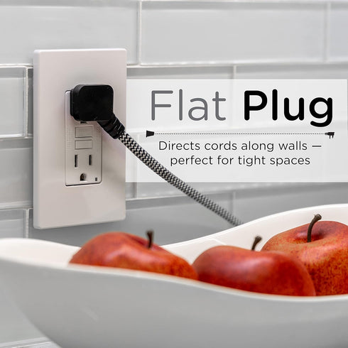 Cordinate Designer 3-Outlet Extension Cord, 8 Ft Cable with Flat Plug, Black/White