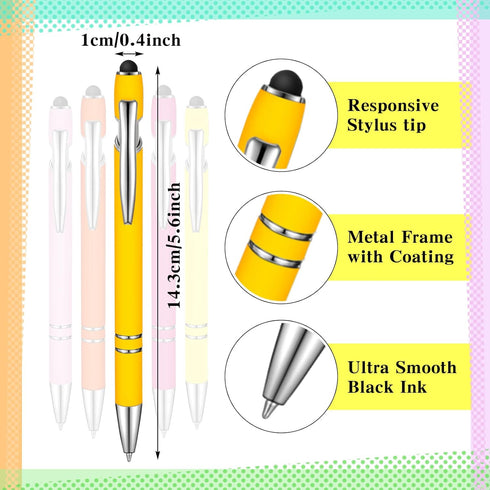 Zonon 38 Pieces Rubberized Ballpoint Pen with Stylus Tip, Stylish Metal Pen, Black Ink for Most Devices (Assorted