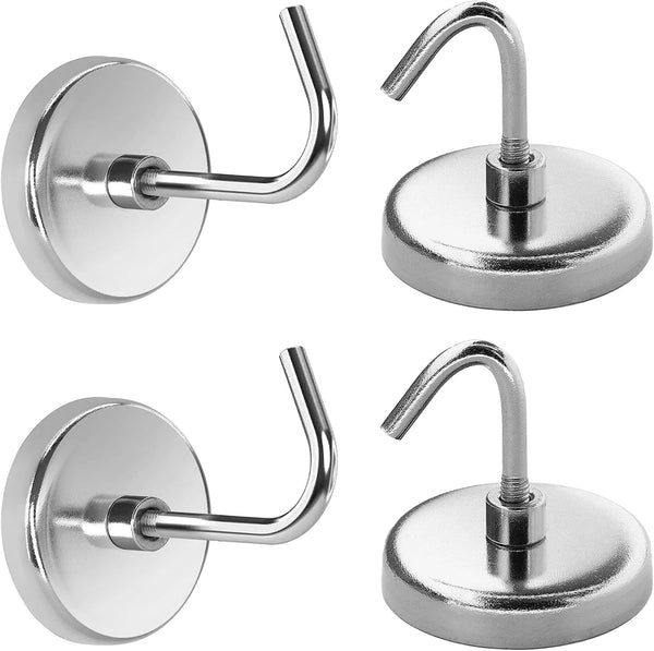 Heavy Duty Magnet Hooks - 4-Pack, Powerful Magnetic Hooks for Fridge, Tools, Kitchen, Workshop, Garage, Bathroom
