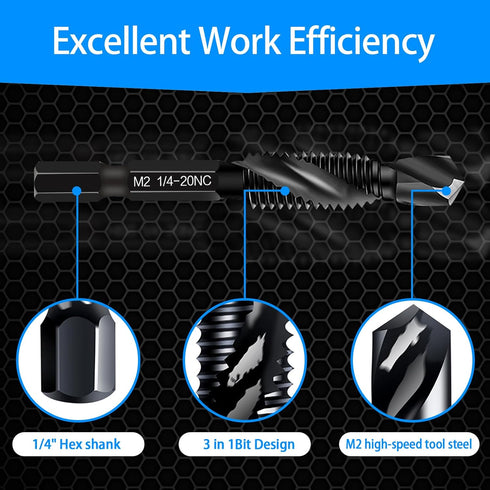 Upgraded 6-Pack Combination Drill & Taps Bit Set, SAE 6542 M2 HSS Steel with Anti-Rust Coating