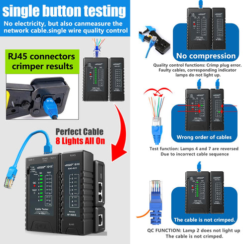 NOYAFA NF-468CS Network Cable Tester, Telephone & Continuity Tester for RJ45/RJ11/RJ12/CAT5/CAT6/POE Test Tool (Black)