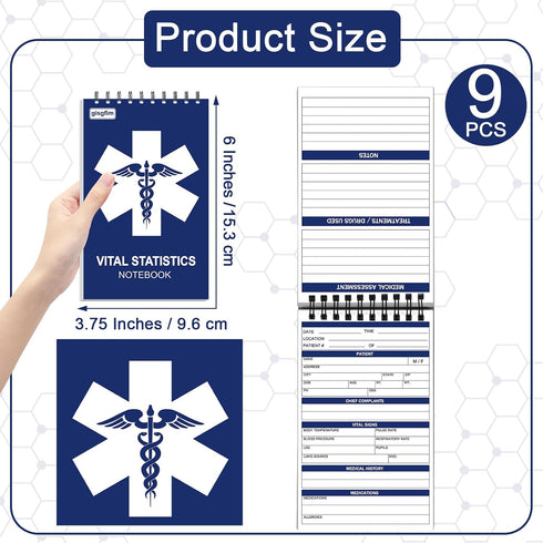 9Pcs 6x3.75Inch 70Sheet/Pad gisgfim EMT First Responders Vital Statistics Notepad EMS Field Notebook EMS Notepad EMT