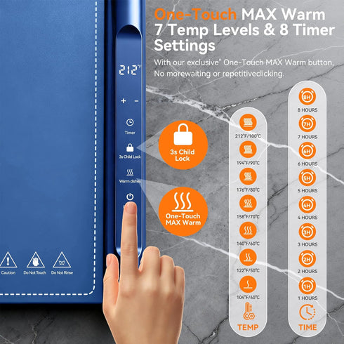 Charcofire 29.5x15.7 Inch, 7 Settings 8H Food Warming Mat Electric Silicone Heating Pad for Buffet Party, Temperature