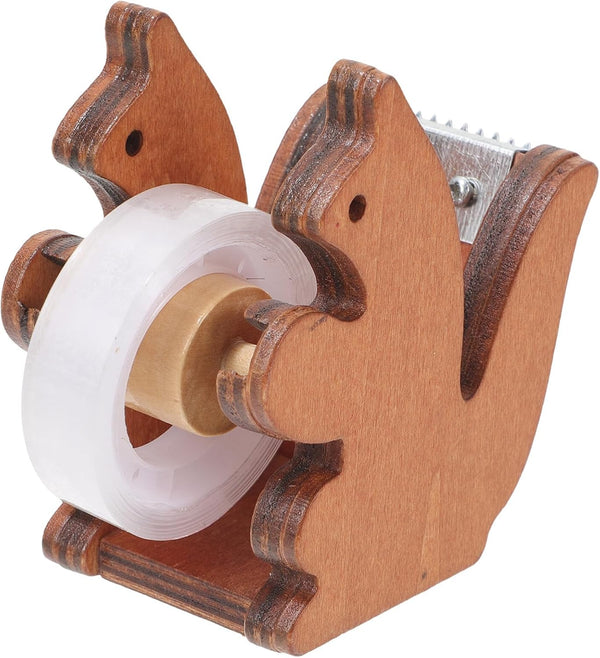 Toddmomy Squirrel Tape Dispenser, Desktop Wooden Washi Tape Dispenser with Cutter, Adhesive Tape Roll Holder for Home