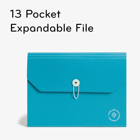 U Brands U-Eco 13 Pocket Poly Expandable File, Letter Size 8.5" x 11", Brights, Protective Flap with Closure