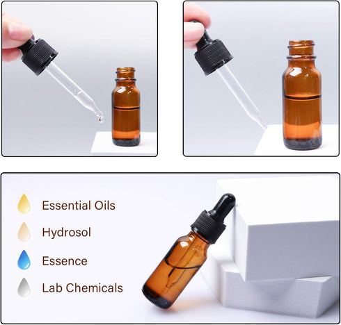 24 Pack 1/2 oz Amber Glass Bottles with Glass Eye Droppers for Essential Oils