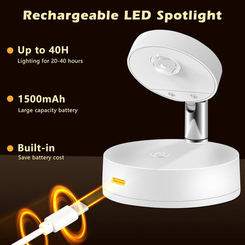 2 Pack Rechargeable LED Spotlight for Indoor, Wireless RGB Spot Light with Remote, Magnetic Picture Battery Operated