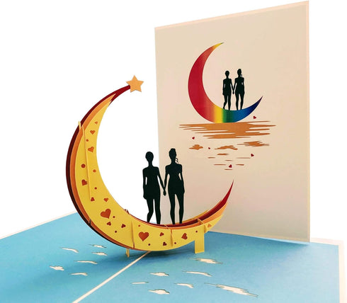 iGifts And Cards Love You To The Moon And Back Lesbian Couple 3D Pop Up Greeting Card for Valentine's Day, Wedding,