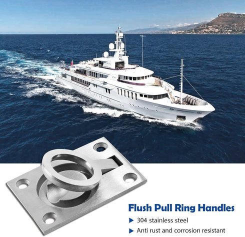 2Pcs Flush Pull Ring Handles 2.5" x 1.8" Hidden Recessed Furniture Handle, 304 Stainless Steel Recessed Boat Hatch