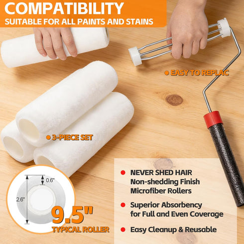 6 Paint Roller Brush Kit, FT Paint Roller Extension Poles Multi-Function Paint Roller Kit with Brush Stainless Steel