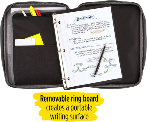 Five Star Zipper Binder, 1 Inch 3-Ring Carry-All with Internal Pockets, 375 Total Sheet Capacity, Heathered Black/Gray