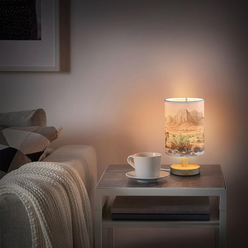 Nesatuwa Western Cowboy Theme Bedside Table Lamp Nightstand with Fabric Shade Night Lamp Wooden Base LED Desktop Lamp