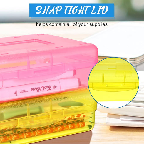 Fainne 12 Pcs Large Capacity Plastic Pencil Box with Snap Closure Lids, Multi Purpose Storage Organizer