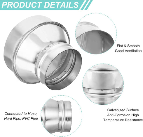 PATIKIL 6 Inch to 4 Inch Duct Reducer, Galvanized Steel Air Ducting Pipe Vent Hose for HVAC and Dryer Ventilation