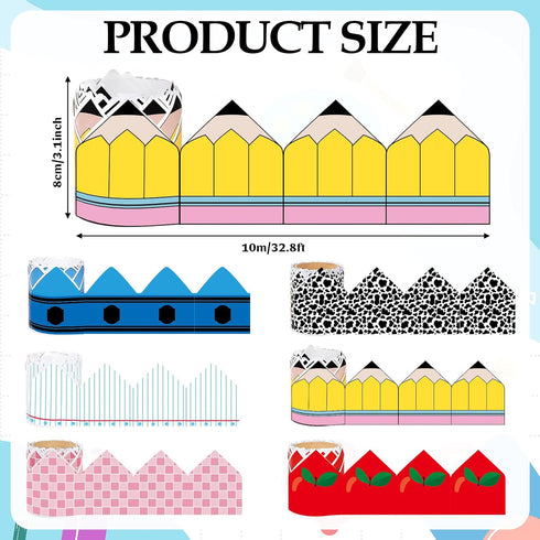 6 98.4ft Rolls Back to School Bulletin Board Borders Pencil Apple Crayon Checkered Scalloped Border Trim Composition