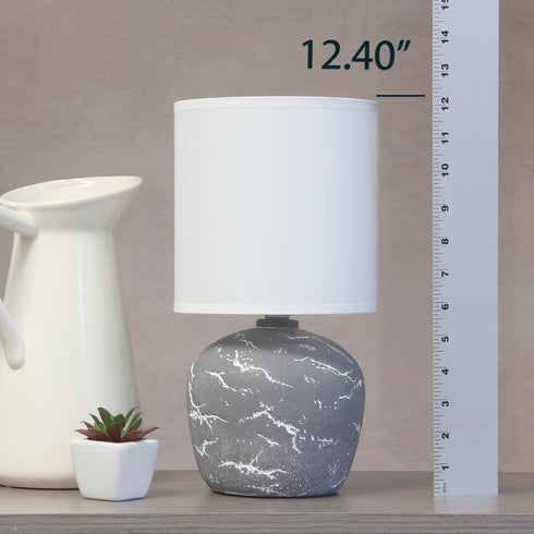 LT1170-GRY 12.4" Simple Designs Chic Glow Rounded Marble Inspired Concrete Table Lamp with Fabric Shade, Bedroom