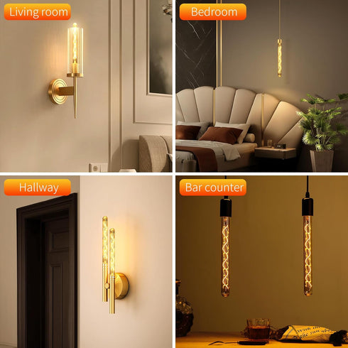Decoaui E26 T10 12 Inch Bulbs, 6W(60W 120V, 2500K Dimmable, Bulbs, 2 Pack Long Tubular LED Edison Eqv) Warm White