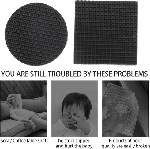 HOOWIFFY 32pcs Set Black Silicone Furniture Pads Chair Feet Protectors Non-Slip Self-Adhesive Anti-Abrasion Floor Mats