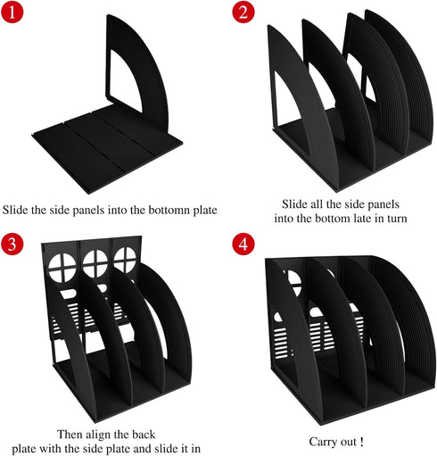 SAYEEC 2Pcs Plastic Magazine Holder Binder Stand for Desk, Vertical File Sorter, Office School Storage Rack (Black)