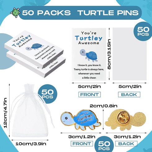 50 Sets Juexica Employee Appreciation Gifts Bulk Positive Turtle Pins You're Awesome Inspirational Notecard Thank You