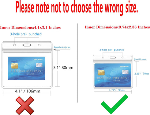 Extra Thick Horizontal ID Card Name Tag Badge Holder with Waterproof Resealable Zip (6 Packs) 3.74x2.36 Inches