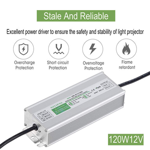 NIYIPXL 120 IP67 100V-260V 12V 12V LED Driver Watts Waterproof Power Supply Transformer Adapter AC to DC Low Voltage