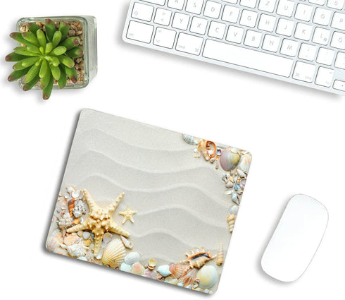 Starfish Mouse Pad, Seacoast with Sand and Colorful Various Seashells Customized Non-Slip Rubber Base Mousepads for