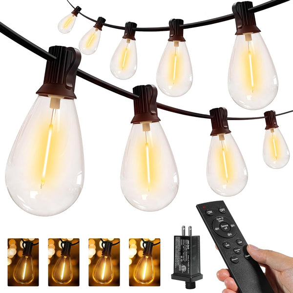 Ollny S11 100FT Outdoor String Lights with Remote, Plug in Waterproof Connectable