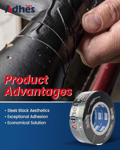 ADHES Duct Tape Heavy Duty Waterproof, 1.88 Inch x 164 Feet, Strong Adhesive Black Duct Tape for Repairs