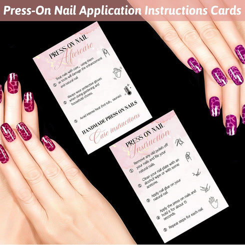 Sureio 200 Pieces Press on Nail Instruction Kit - Application Cards for Aftercare Guides and Supplies