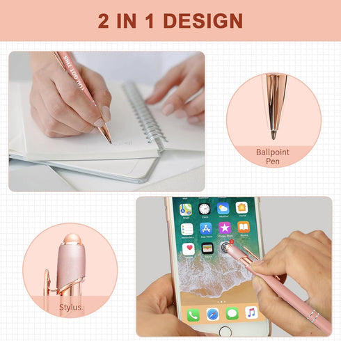 Stylus Pens for Touch Screens, 12 Pack Rose Gold Inspirational Pens, 1.0mm Medium Point BallPoint Pens, Cute Pens Nurse Gifts Office Supplies for Women (Motivational, 12 Pcs Rose Gold) by YOXMJDB