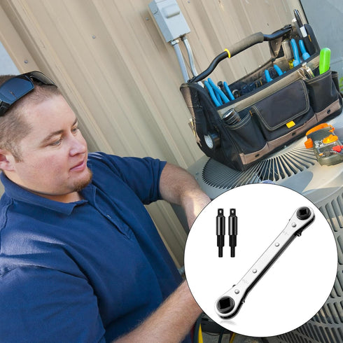 HVAC Service Flat Wrench Tools: 3/16 to 3/8 5/16'' x 1/4'' Ratchet Wrench with Hexagon Bit Adapter Kit